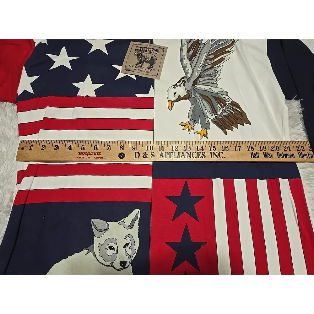 Vintage The Eagle's‎ Eye Long L TALL Shirt Night WOLF American Flag Conservation